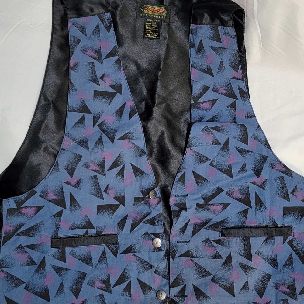 Men's Blue Black And Fuchsia Geometric Vest